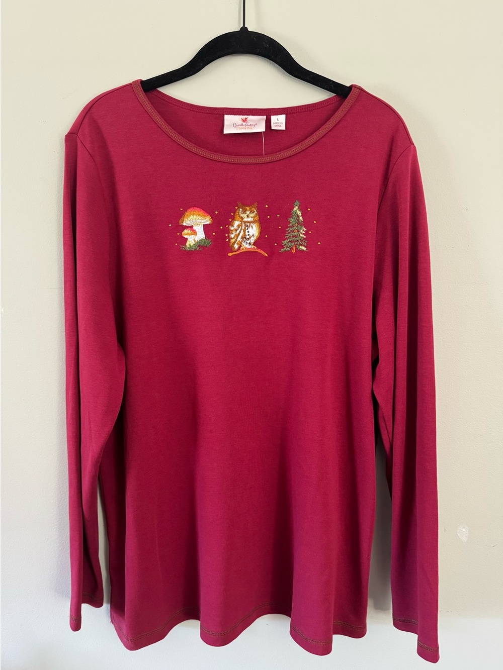 Quacker Factory NWT Nature Festive Holiday Christmas Embroidered T Shirt - L